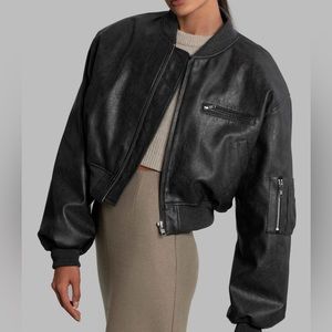 The Frankie Shop - GAE FAUX LEATHER CROPPED BOMBER - CHARCOAL SZ Small